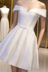 Simple Satin Off Shoulder Short Party Dress, Homecoming Dress
