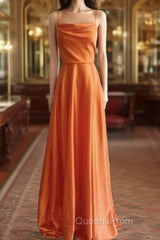 Simple Spaghetti Straps Cowl Neck Satin Dress