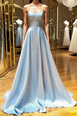 Simple sweetheart blue long Evening Prom Dress blue long evening Dress