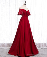 Simple Sweetheart Burgundy Satin Long Prom Dress, Burgundy Formal Graduation Dress
