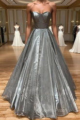 Simple sweetheart neck gray satin long Evening Prom Dress gray formal party Dress