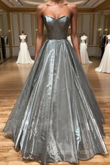 Simple sweetheart neck gray satin long Evening Prom Dress gray formal party Dress