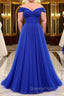 Simple sweetheart tulle blue long Evening Prom Dress, blue evening Dress
