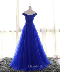 Simple sweetheart tulle blue long Evening Prom Dress, blue evening Dress