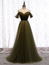 Simple sweetheart tulle green long prom dress, green evening dress