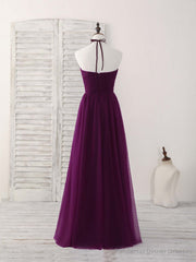 Simple Tulle A-Line Purple Long Prom Dress, Bridesmaid Dress