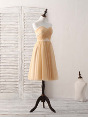 Simple Tulle Champagne Short Prom Dress Tulle Bridesmaid Dress