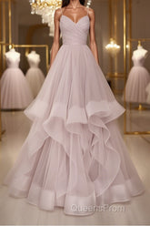 Simple v neck A-line tulle long Evening Prom Dress sweet 16 Dress