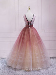 Simple V Neck Burgundy Tulle Long Evening Prom Dress, Tulle Evening Dress