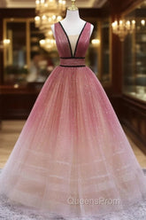 Simple V Neck Burgundy Tulle Long Evening Prom Dress, Tulle Evening Dress