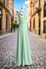 Simple V-Neck Chiffon A-line Floor-Length Long Bridesmaid Dresses
