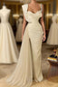 Simple White Long Mermaid Spaghetti Straps Beading Tulle Evening Prom Dress With Slit