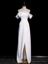 Simple White Off Shoulder Satin Long Prom Dress, White Long Formal Dress