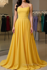 Simple yellow chiffon long Evening Prom Dress, yellow formal Dress