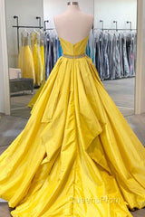 Simple yellow satin long Evening Prom Dress yellow evening Dress