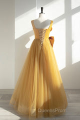 Simple Yellow Tulle Long Evening Prom Dress, Yellow Tulle Formal Dress