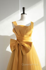 Simple Yellow Tulle Long Evening Prom Dress, Yellow Tulle Formal Dress