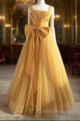 Simple Yellow Tulle Long Evening Prom Dress, Yellow Tulle Formal Dress