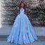 Sky Blue Ball Gown Lace Appliqued Off the Shoulder Quinceanera Dress