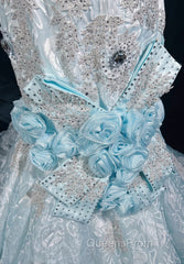 Sky Blue Mermaid Spaghetti Straps Organza Diamond Long Evening Prom Dress Lace Floral Evening Gown