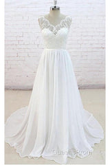 Sleeveless Long Chiffon Wedding Dress With Lace