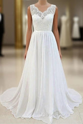 Sleeveless Long Chiffon Wedding Dress With Lace