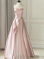 Sleeveless Satin A-Line Floor-Length Evening Gown Slit with Tulle Strapless Prom Dress
