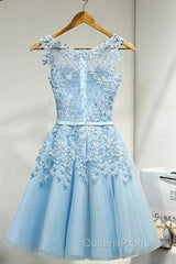 Sleeveless Tulle Homecoming Dress Short Evening Prom Dress With Lace Appliques