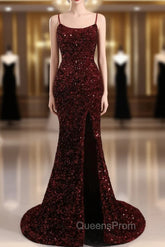 Slim Burgundy Shimmery Open Back Evening Prom Evening Dress