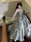 Sliver Grey Satin Straps Long Classy Gown, Cute Long Classy Prom Dress