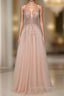 Spagehetti-Strap V-Neck Sleeveless Evening Prom Dress with Beading