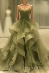 Spaghetti Strap Green A Line Long Evening Prom Dress Formal Evening Gown Party Dress