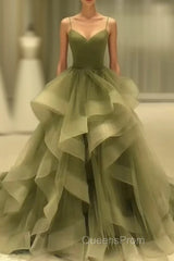 Spaghetti Strap Green A Line Long Evening Prom Dress Formal Evening Gown Party Dress