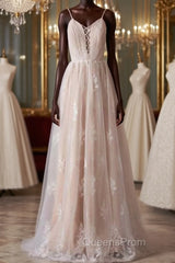 Spaghetti Strap Ruffle Lace A-line Wedding Dress