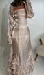 Spaghetti Straps A Line Ruffled Long Classy Prom Dress