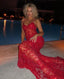 Spaghetti Straps Birthday Party Dress Red Lace Classy Prom Dress