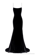 Spaghetti Straps Black Mermaid Prom Dresses Long