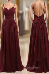 Spaghetti Straps Claret Chiffon Sweetheart Open Back Bridesmaid Dress