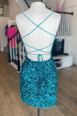 Spaghetti Straps Hot Pink Bodycon Mini Dress,Graduation Dress