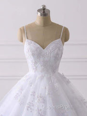 Spaghetti Straps Lace Tulle Ruffles Wedding Dress