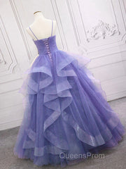 Spaghetti Straps Light Purple Long Evening Prom Dress A Line Layered Birthday Party Dress