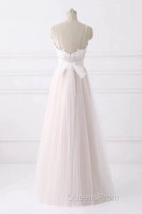 Spaghetti Straps Pink A-Line Floor Length Wedding Dress