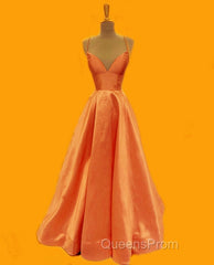 Spaghetti Straps Evening Prom Dress Long Satin V Neck