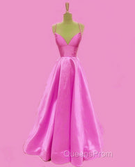 Spaghetti Straps Evening Prom Dress Long Satin V Neck