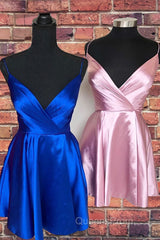 Spaghetti Straps Satin Homecoming Dress,Mini Evening Prom Dress