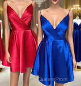 Spaghetti Straps Satin Homecoming Dress,Mini Evening Prom Dress
