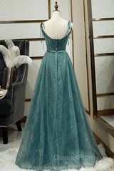 Spaghetti Straps Tulle Modest A Line Evening Dress Long Evening Prom Dress