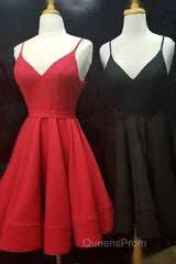 Spaghetti Straps V-Neck Satin Homecoming Dress Ball Gown Party Dress