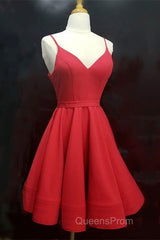 Spaghetti Straps V-Neck Satin Homecoming Dress Ball Gown Party Dress