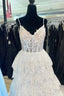 Spaghetti Straps White Layered A-Line Evening Prom Dress with Sequin